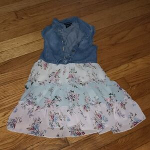 EUC Kids Girls Zunie Blue Denim Skirt Dress with Floral Layers 100% Cotton Sz 5